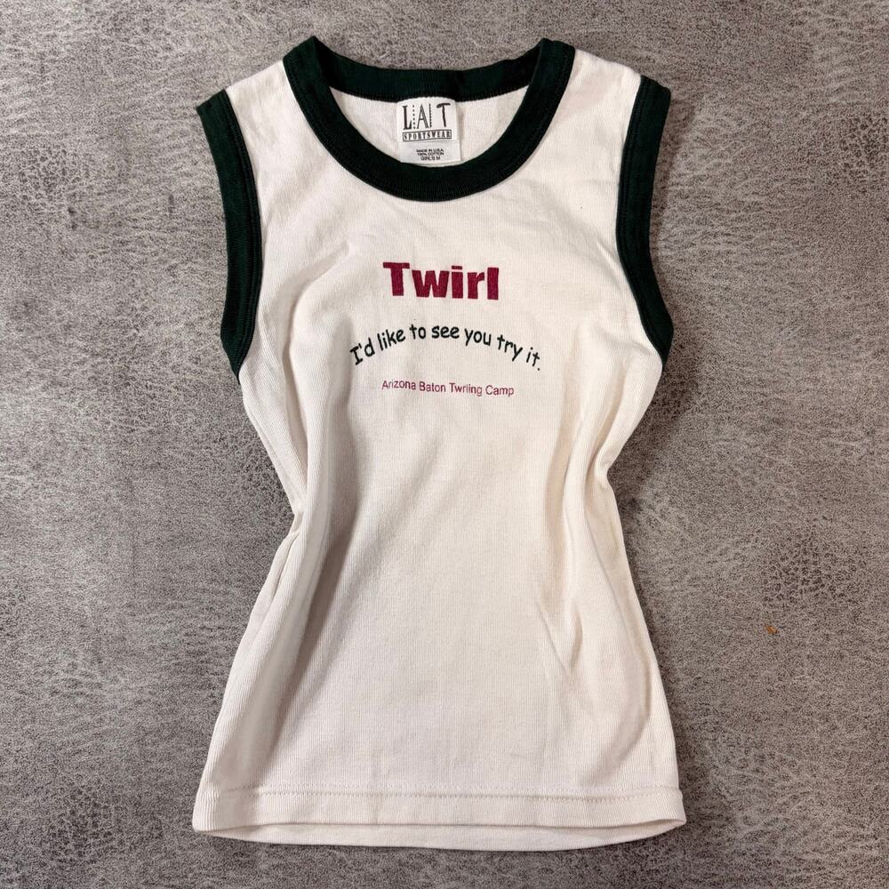 White Vintage Ribbed Graphic Ringer Tank Top